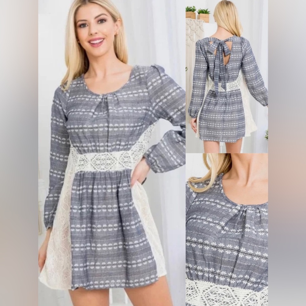 3-Pack Lace Trim Cut Out Tie Peasant Dress | Navy